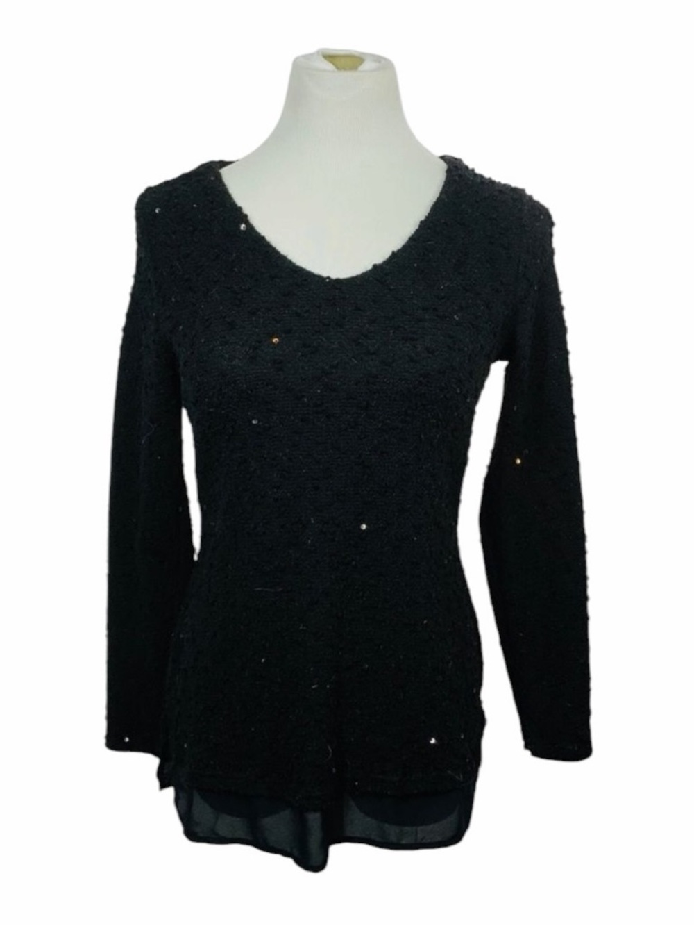 Apt. 9 Black Sequin Sweater w/ Sheer Bottom - Size PM